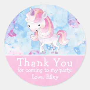 Cute Rosa Unicorn Birthday Tack Runt Klistermärke