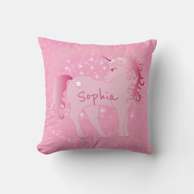 Cute Rosa Unicorn Custom Name Girly Bedroom Kudde (Framsida)