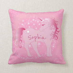 Cute Rosa Unicorn Custom Name Girly Bedroom Kudde