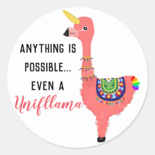 Cute Rosa Unicorn Flamingo Llama Inspirational Runt Klistermärke