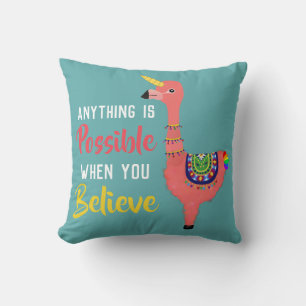 Cute Rosa Unicorn Flamingo Llama Tro Quote Kudde