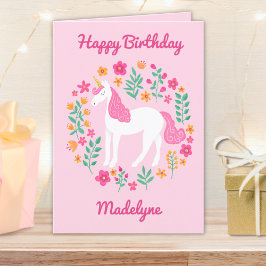 Cute Rosa Unicorn Flowers Personlig Birday Kort