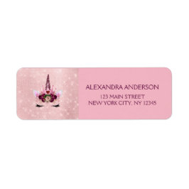 Cute  Rosa Unicorn Födelsedagsfest Returadress Etikett