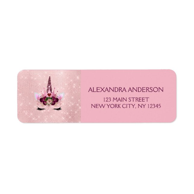 Cute  Rosa Unicorn Födelsedagsfest Returadress Etikett (Framsidan)