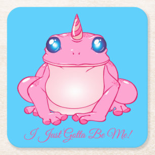Cute Rosa Unicorn Frog Underlägg Papper Kvadrat