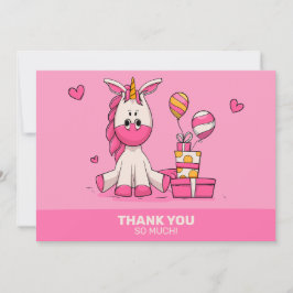 Cute Rosa Unicorn Girl Födelsedagsfest Tack Kort