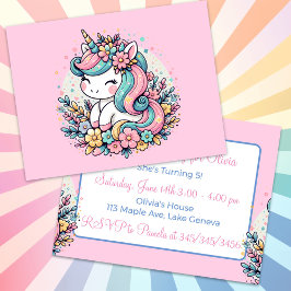 Cute Rosa Unicorn Girl's Birthday Investigation Vykort