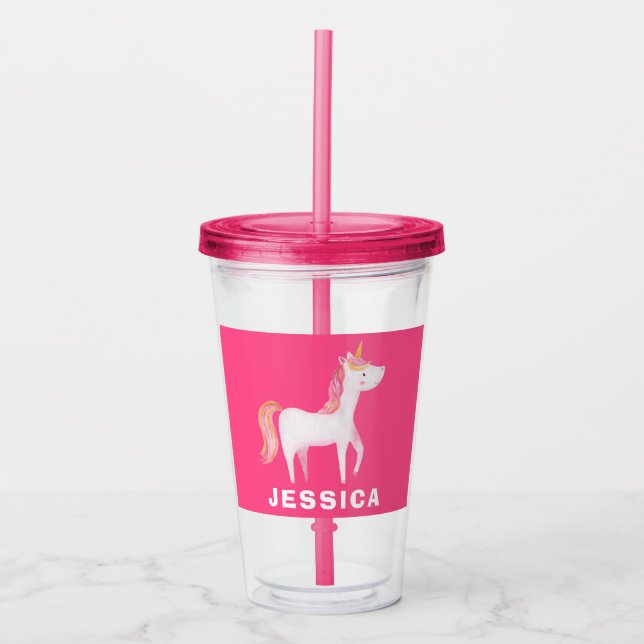 Cute Rosa Unicorn Girls Take Away Mugg (Framsida)