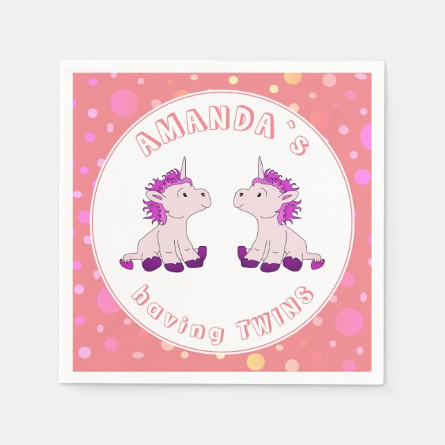 Cute Rosa Unicorn Girls Twillingar Baby Shower Par Pappersservett (Framsidan)