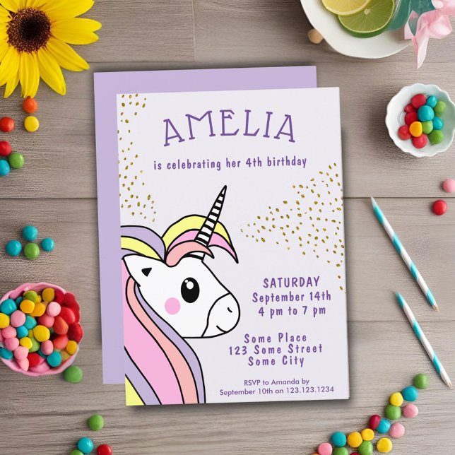 Cute Rosa Unicorn Girly Barns födelsedag Inbjudningar (Skapare uppladdad)