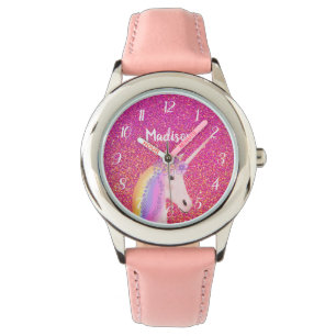Cute Rosa Unicorn Glitter Personlig Kids Armbandsur