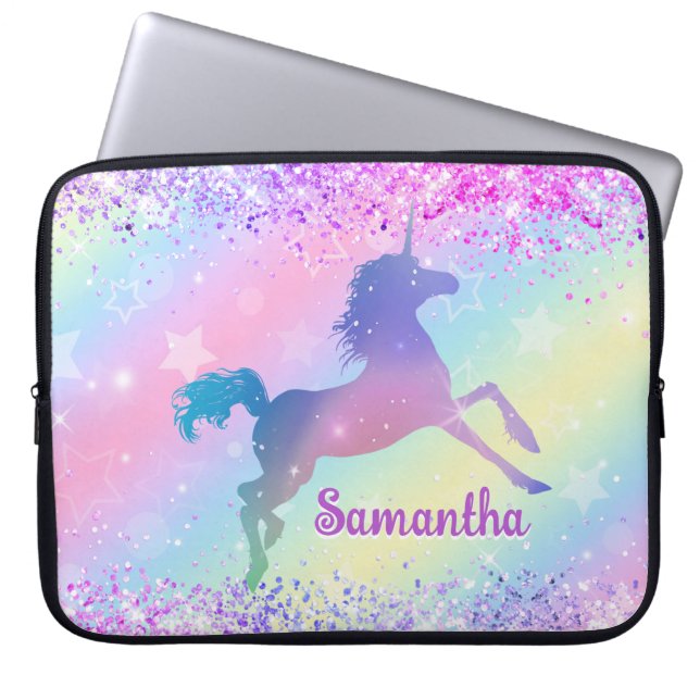 Cute rosa Unicorn Glitter rainbow art monogram Laptop Fodral (Framsidan)