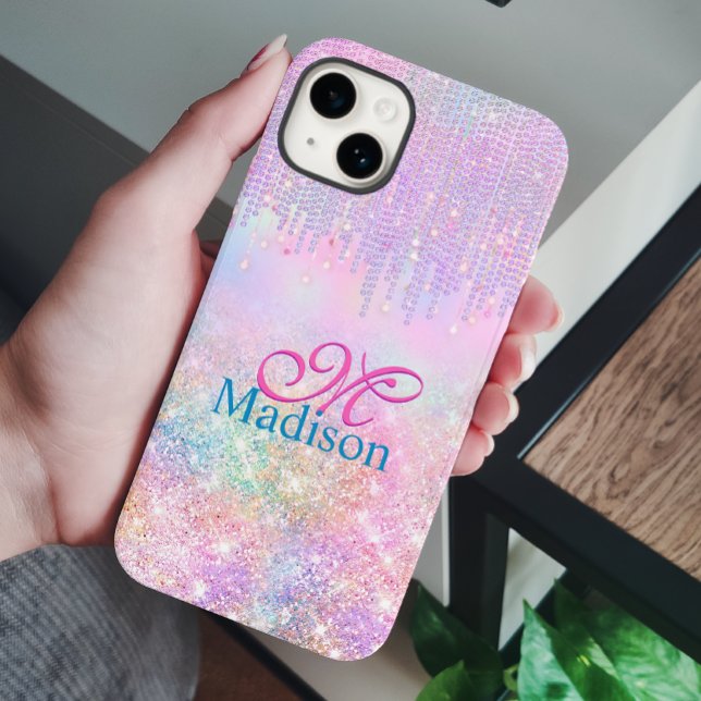 Cute Rosa Unicorn Glitter rhinestone Drip monogram (Skapare uppladdad)