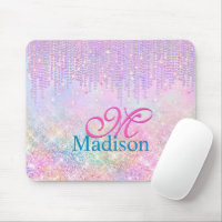 Cute Rosa Unicorn Glitter rhinestone Drip monogram