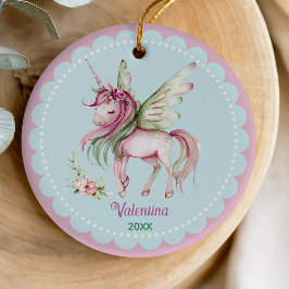 Cute rosa Unicorn-helgdag keepsaké Julgransprydnad Keramik