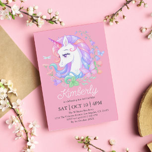 Cute Rosa Unicorn i hela Barns födelsedag Inbjudningar