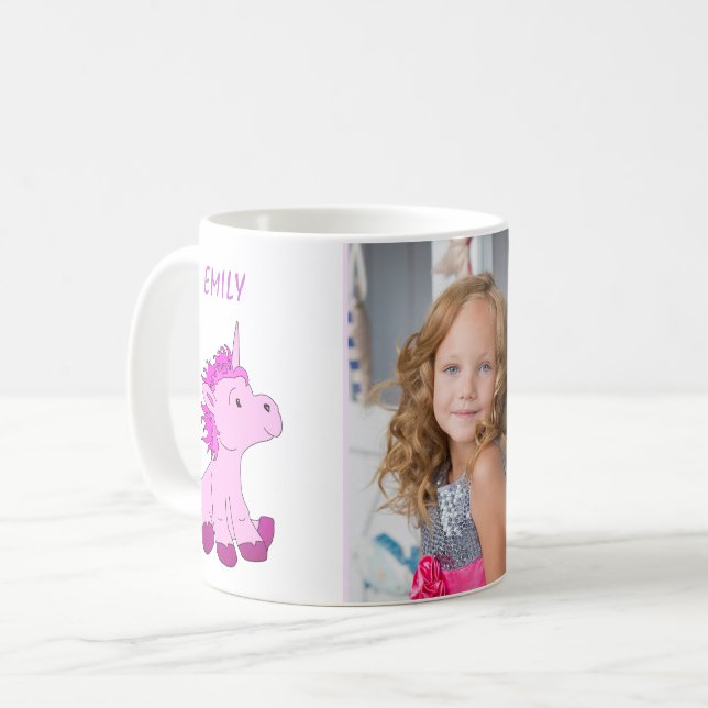 Cute Rosa Unicorn Kids Photo Kaffemugg (Framsida vänster)