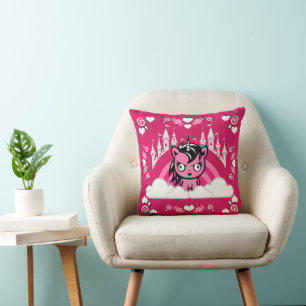 Cute Rosa Unicorn Land and Castle Kudde