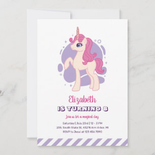 Cute Rosa Unicorn Lila Girl Birthday Inbjudningar