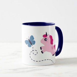 Cute Rosa Unicorn med Butterfly Mugg