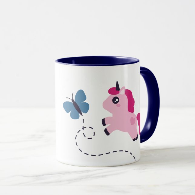 Cute Rosa Unicorn med Butterfly Mugg (Framsida höger)