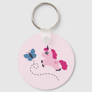 Cute Rosa Unicorn med Butterfly Nyckelring