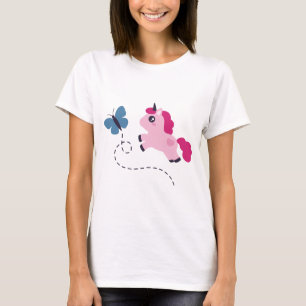 Cute Rosa Unicorn med Butterfly T-shirt
