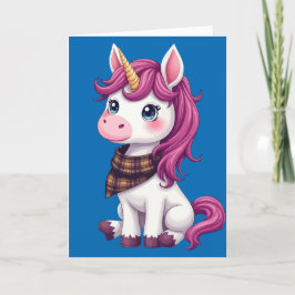 Cute Rosa Unicorn, med skotskt skäggigt scarf Helgkort