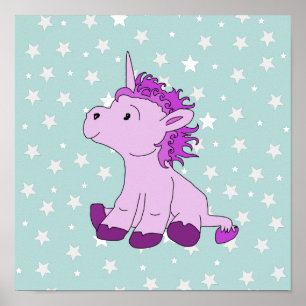 Cute Rosa Unicorn med Stars Girl Nursery Poster