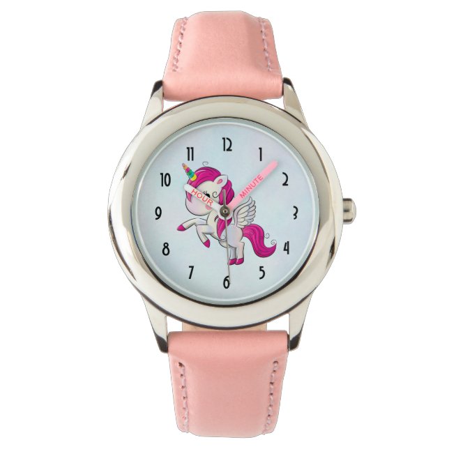 Cute Rosa Unicorn med Vingar Armbandsur (Framsida)