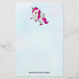 Cute Rosa Unicorn med Vingar Brevpapper