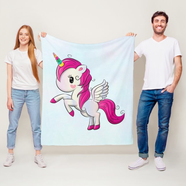 Cute Rosa Unicorn med Vingar Fleecefilt (På plats)