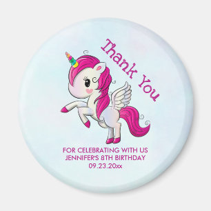 Cute Rosa Unicorn med Vingar födelsedag Magnet