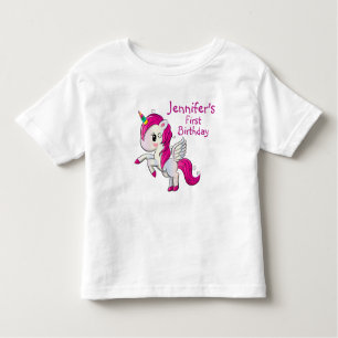 Cute Rosa Unicorn med Vingar födelsedag T Shirt
