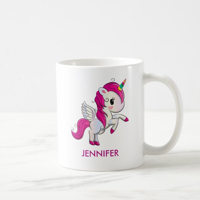 Cute Rosa Unicorn med Vingar Kaffemugg (Höger)