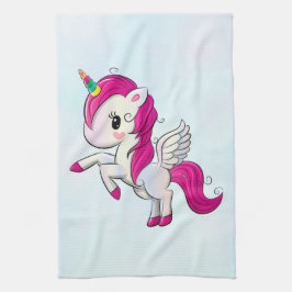 Cute Rosa Unicorn med Vingar Kökshandduk