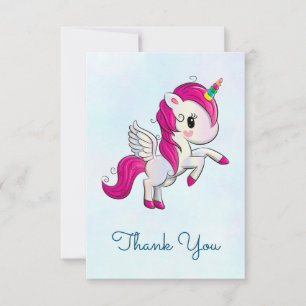 Cute Rosa Unicorn med Vingar Tack Kort