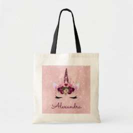 Cute Rosa Unicorn Monogram Namn Tygkasse