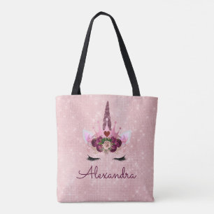 Cute Rosa Unicorn Monogram Party Tygkasse