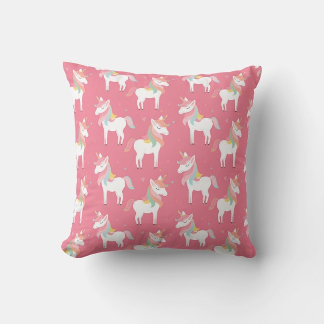 Cute Rosa Unicorn Mönster Kudde (Framsida)