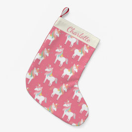 Cute Rosa Unicorn Mönster Personlig Liten Julstrumpa