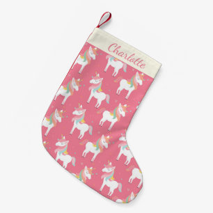 Cute Rosa Unicorn Mönster Personlig Liten Julstrumpa
