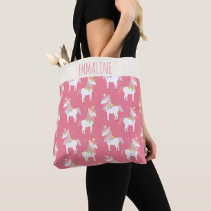 Cute Rosa Unicorn Mönster Personlig Tygkasse