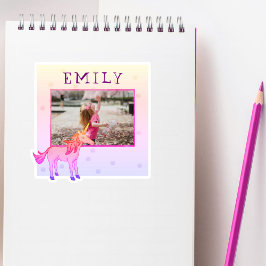 Cute Rosa Unicorn Namn Photo Kids Sticker Klistermärken