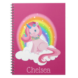 Cute Rosa Unicorn och Rainbow Personlig Anteckningsbok Med Spiral