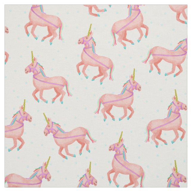 Cute Rosa Unicorn och Stars Mönster Tyg (Provkarta)