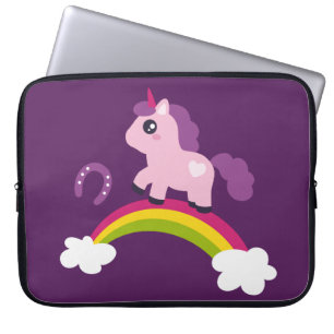 Cute Rosa Unicorn på en regnbåge Laptop Fodral