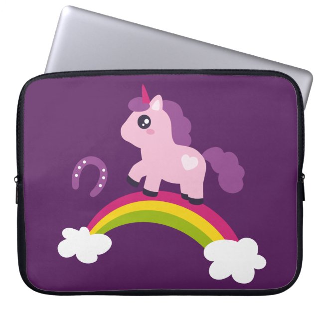 Cute Rosa Unicorn på en regnbåge Laptop Fodral (Framsidan)