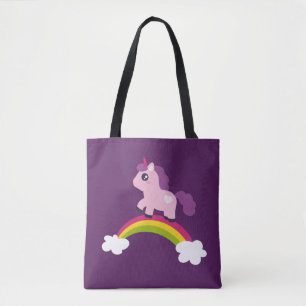 Cute Rosa Unicorn på en regnbåge Tygkasse