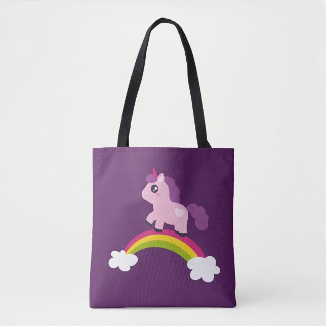 Cute Rosa Unicorn på en regnbåge Tygkasse (Framsida)